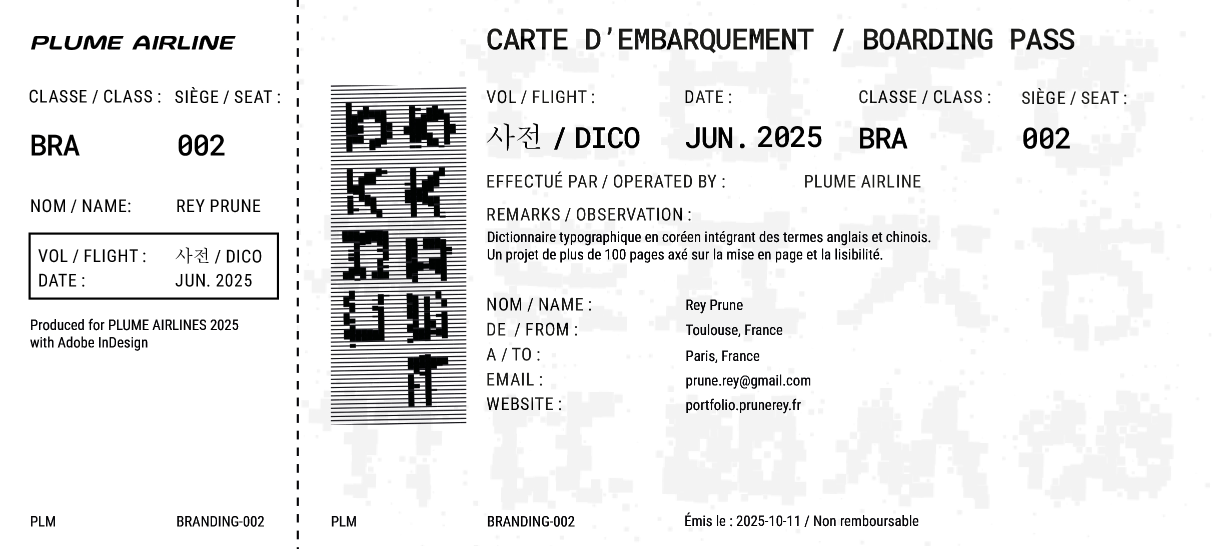 Billet d'embarquement Saphira