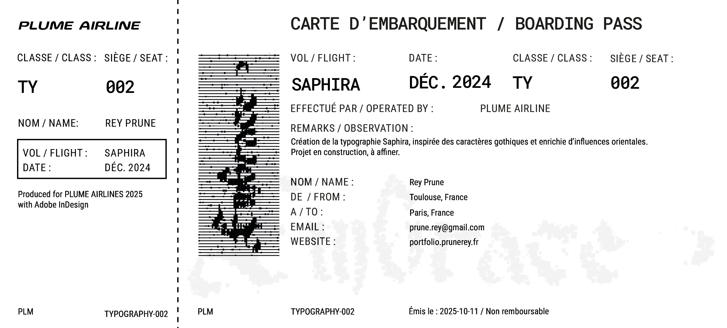 Billet d'embarquement Saphira